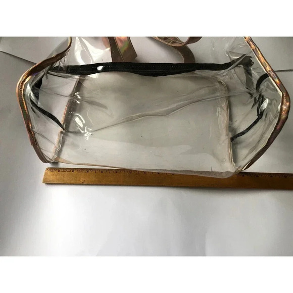 Women Fashionable Clear Plastic Transparent Handbag Tote Bag Holographic Handles - Picture 2 of 4
